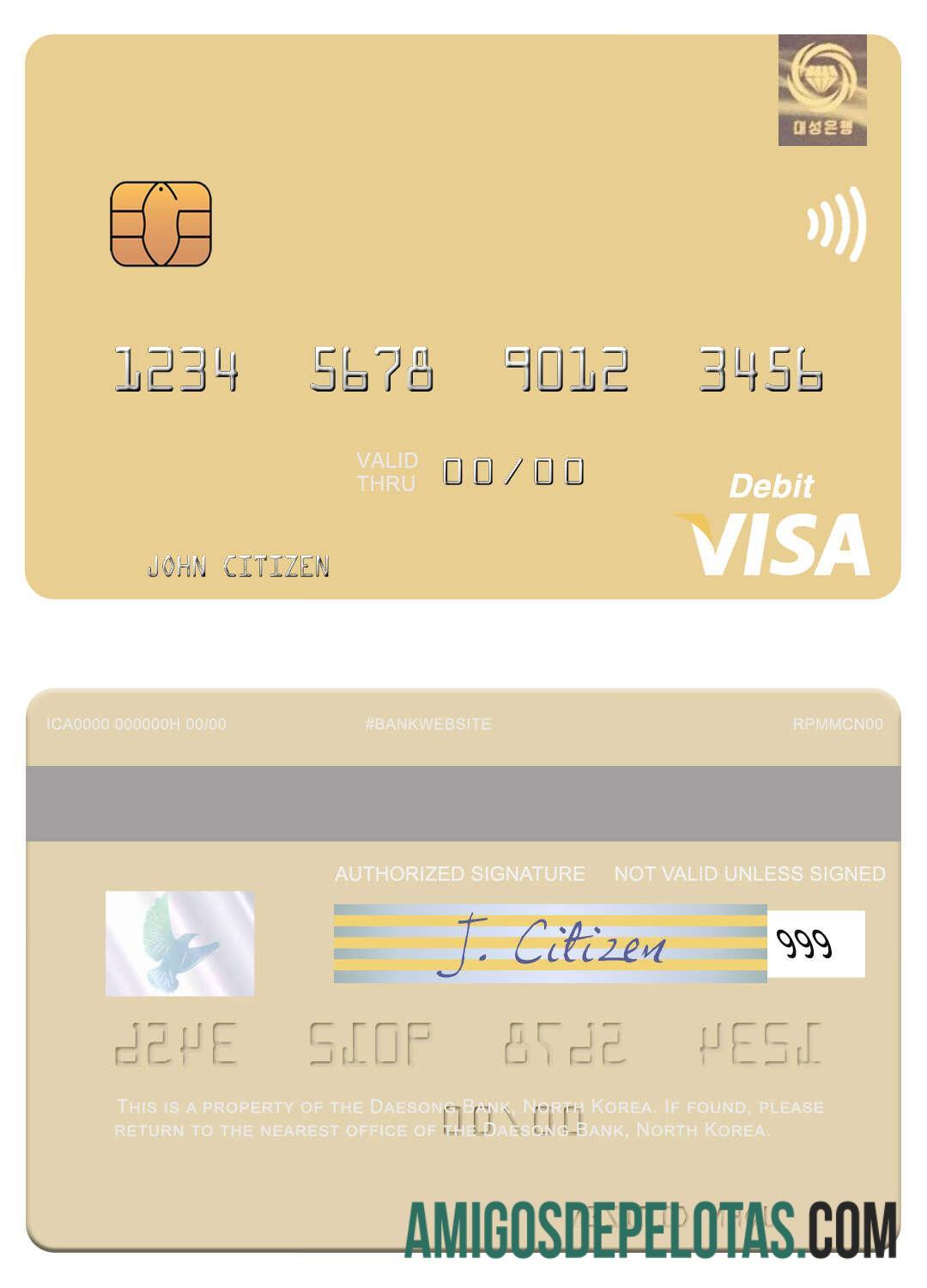 North Korea Daesong Bank Visa Debit Card example